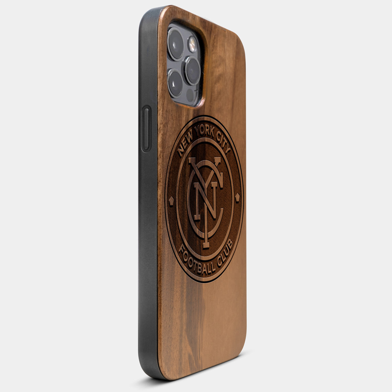 Best Wood New York City FC iPhone 13 Pro Max Case | Custom NY City FC Gift | Walnut Wood Cover - Engraved In Nature