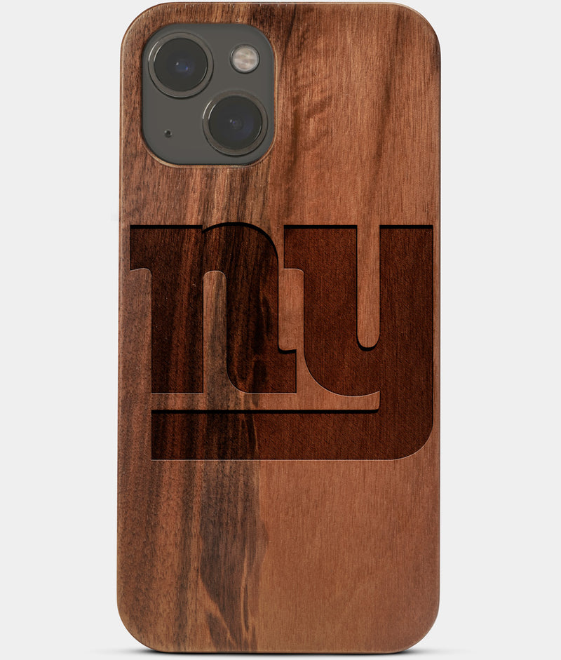 Carved Wood New York Giants iPhone 13 Case | Custom NY Giants Gift, Birthday Gift | Personalized Mahogany Wood Cover, Gifts For Him, Monogrammed Gift For Fan | by Engraved In Nature
