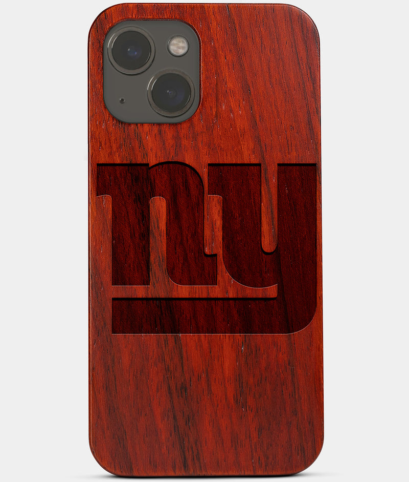 Carved Wood New York Giants iPhone 13 Mini Case | Custom NY Giants Gift, Birthday Gift | Personalized Mahogany Wood Cover, Gifts For Him, Monogrammed Gift For Fan | by Engraved In Nature