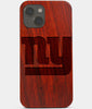 Carved Wood New York Giants iPhone 13 Mini Case | Custom NY Giants Gift, Birthday Gift | Personalized Mahogany Wood Cover, Gifts For Him, Monogrammed Gift For Fan | by Engraved In Nature