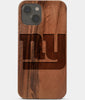 Carved Wood New York Giants iPhone 13 Mini Case | Custom NY Giants Gift, Birthday Gift | Personalized Mahogany Wood Cover, Gifts For Him, Monogrammed Gift For Fan | by Engraved In Nature