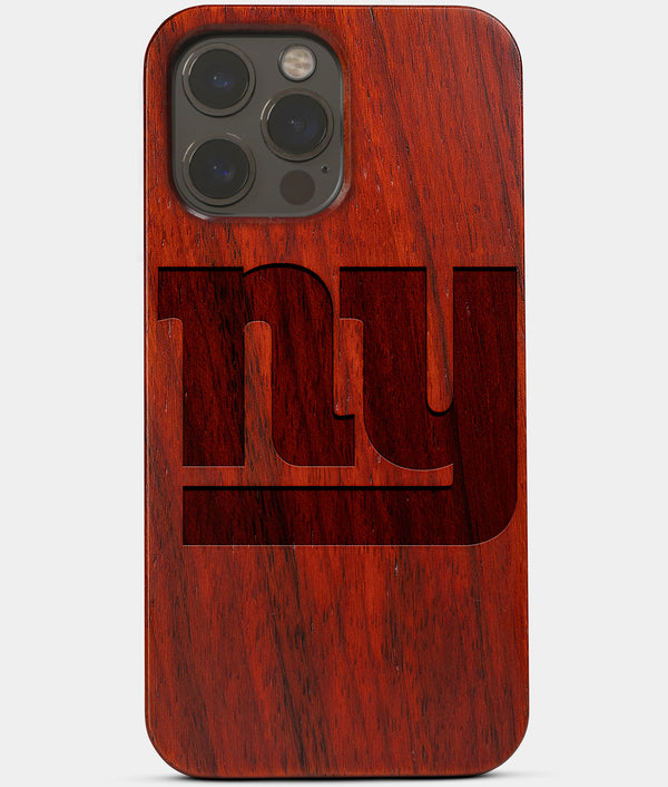 Carved Wood New York Giants iPhone 13 Pro Case | Custom NY Giants Gift, Birthday Gift | Personalized Mahogany Wood Cover, Gifts For Him, Monogrammed Gift For Fan | by Engraved In Nature