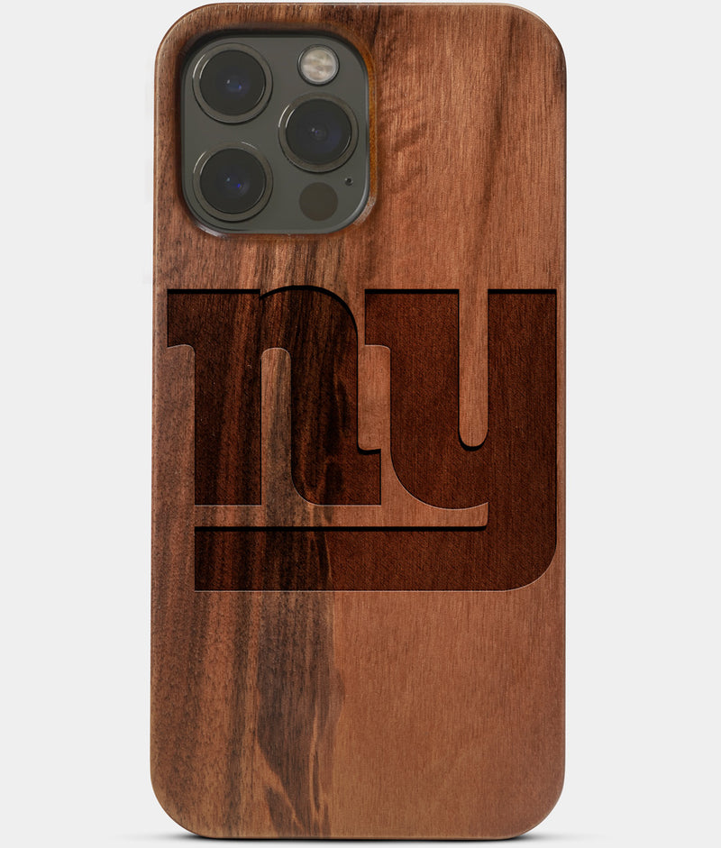 Carved Wood New York Giants iPhone 13 Pro Case | Custom NY Giants Gift, Birthday Gift | Personalized Mahogany Wood Cover, Gifts For Him, Monogrammed Gift For Fan | by Engraved In Nature