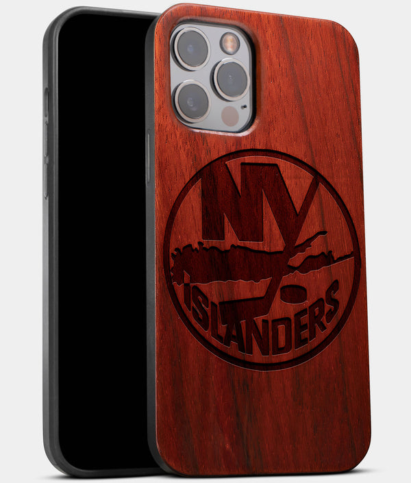 Best Wood New York Islanders iPhone 13 Pro Case | Custom NY Islanders Gift | Mahogany Wood Cover - Engraved In Nature