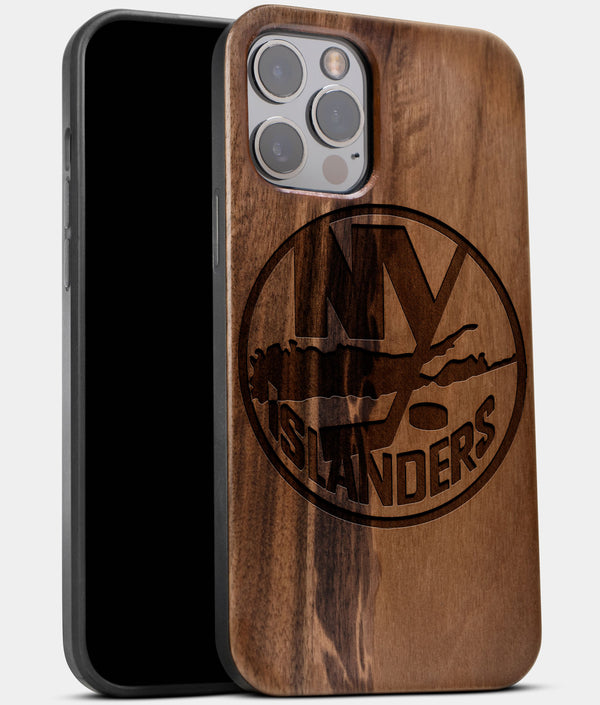 Best Wood New York Islanders iPhone 13 Pro Case | Custom NY Islanders Gift | Walnut Wood Cover - Engraved In Nature