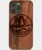 Carved Wood New York Islanders iPhone 13 Pro Case | Custom NY Islanders Gift, Birthday Gift | Personalized Mahogany Wood Cover, Gifts For Him, Monogrammed Gift For Fan | by Engraved In Nature