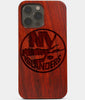 Carved Wood New York Islanders iPhone 13 Pro Max Case | Custom NY Islanders Gift, Birthday Gift | Personalized Mahogany Wood Cover, Gifts For Him, Monogrammed Gift For Fan | by Engraved In Nature