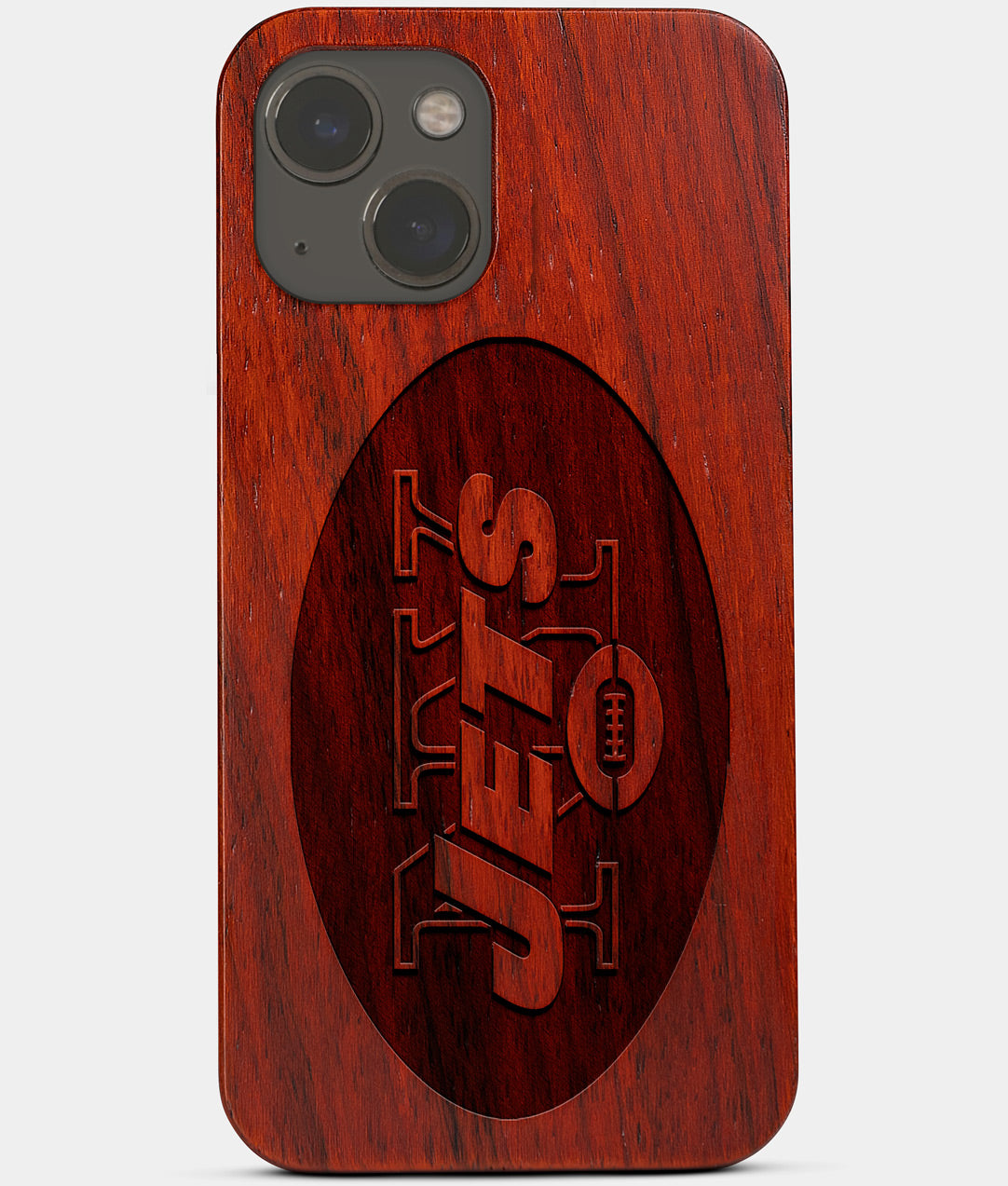 Carved Wood New York Jets iPhone 13 Case | Custom NY Jets Gift, Birthday Gift | Personalized Mahogany Wood Cover, Gifts For Him, Monogrammed Gift For Fan | by Engraved In Nature