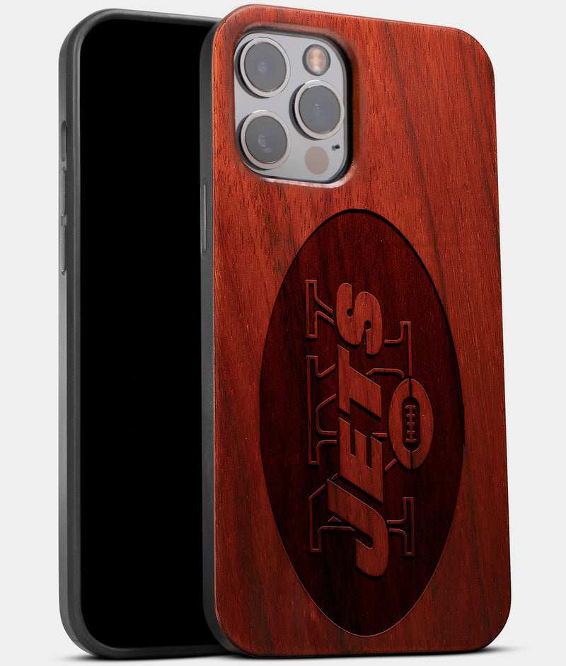 Best Wood New York Jets iPhone 13 Pro Case | Custom NY Jets Gift | Mahogany Wood Cover - Engraved In Nature