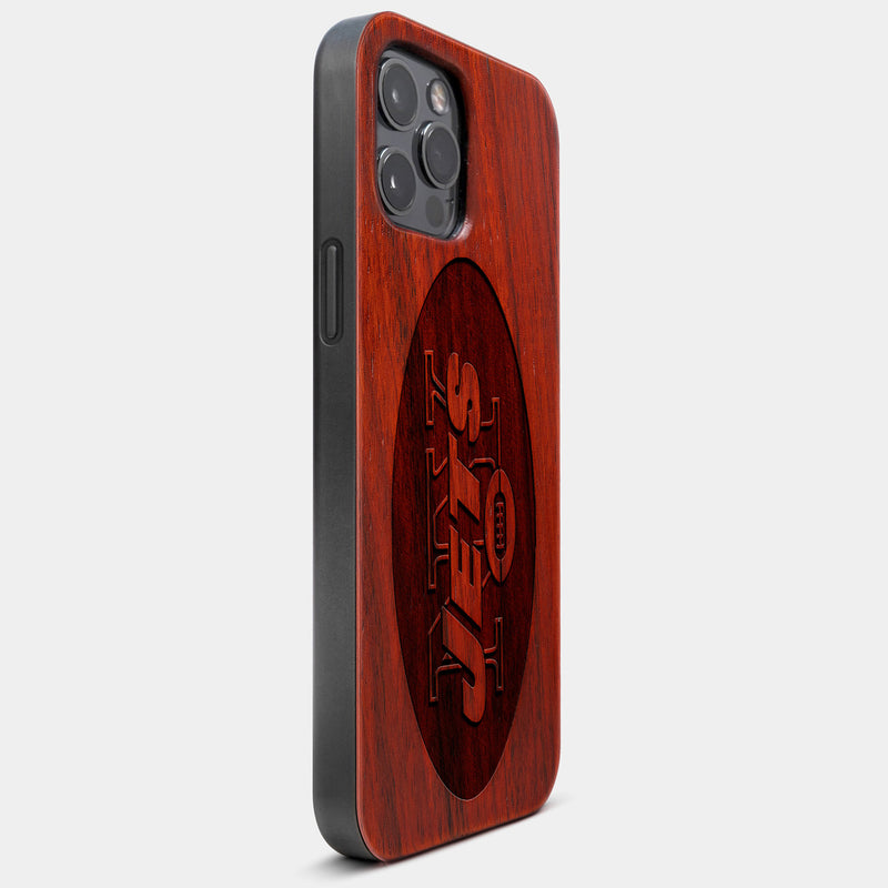 Best Wood New York Jets iPhone 13 Pro Case | Custom NY Jets Gift | Mahogany Wood Cover - Engraved In Nature