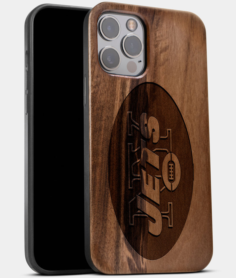 Best Wood New York Jets iPhone 13 Pro Case | Custom NY Jets Gift | Walnut Wood Cover - Engraved In Nature