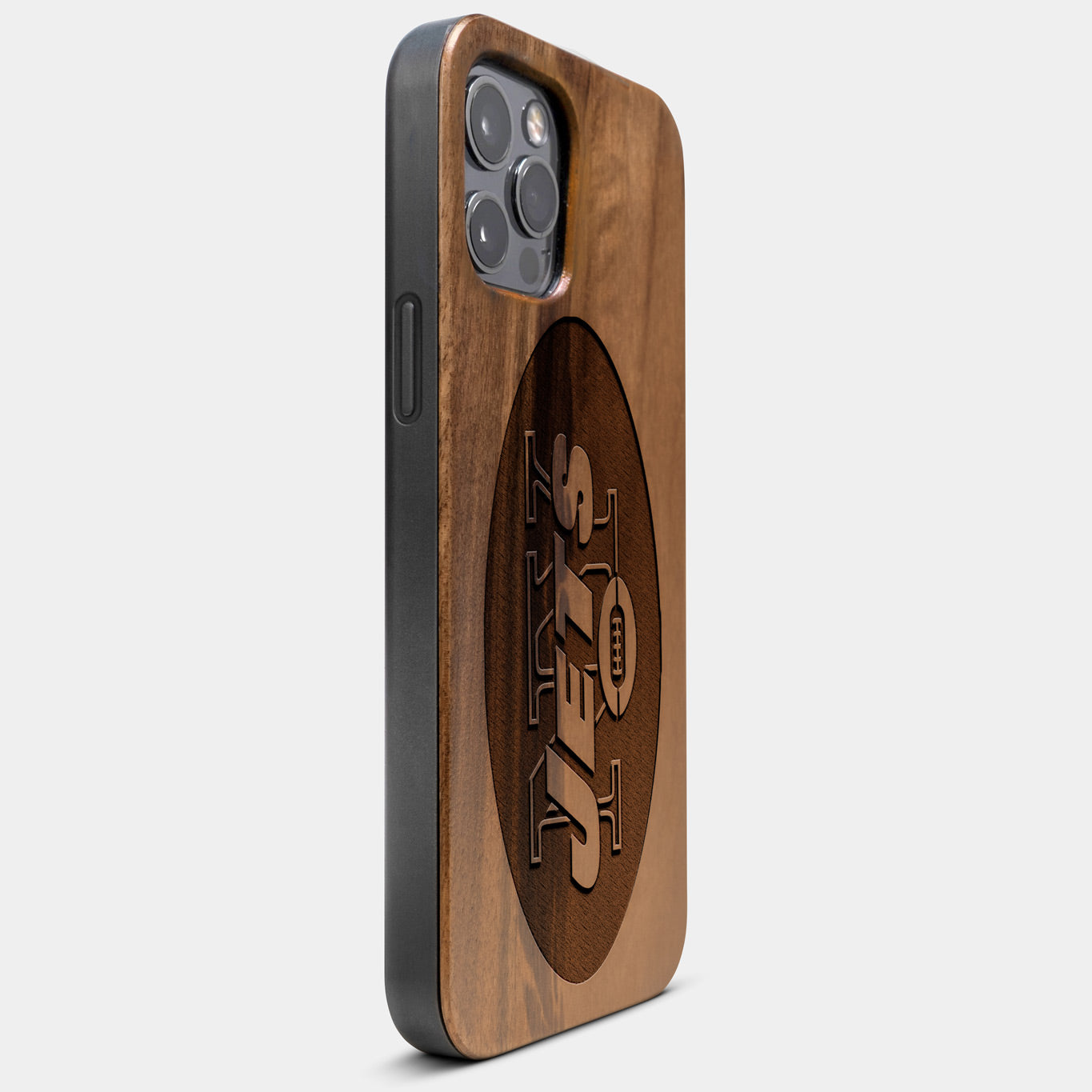 Best Wood New York Jets iPhone 13 Pro Case | Custom NY Jets Gift | Walnut Wood Cover - Engraved In Nature