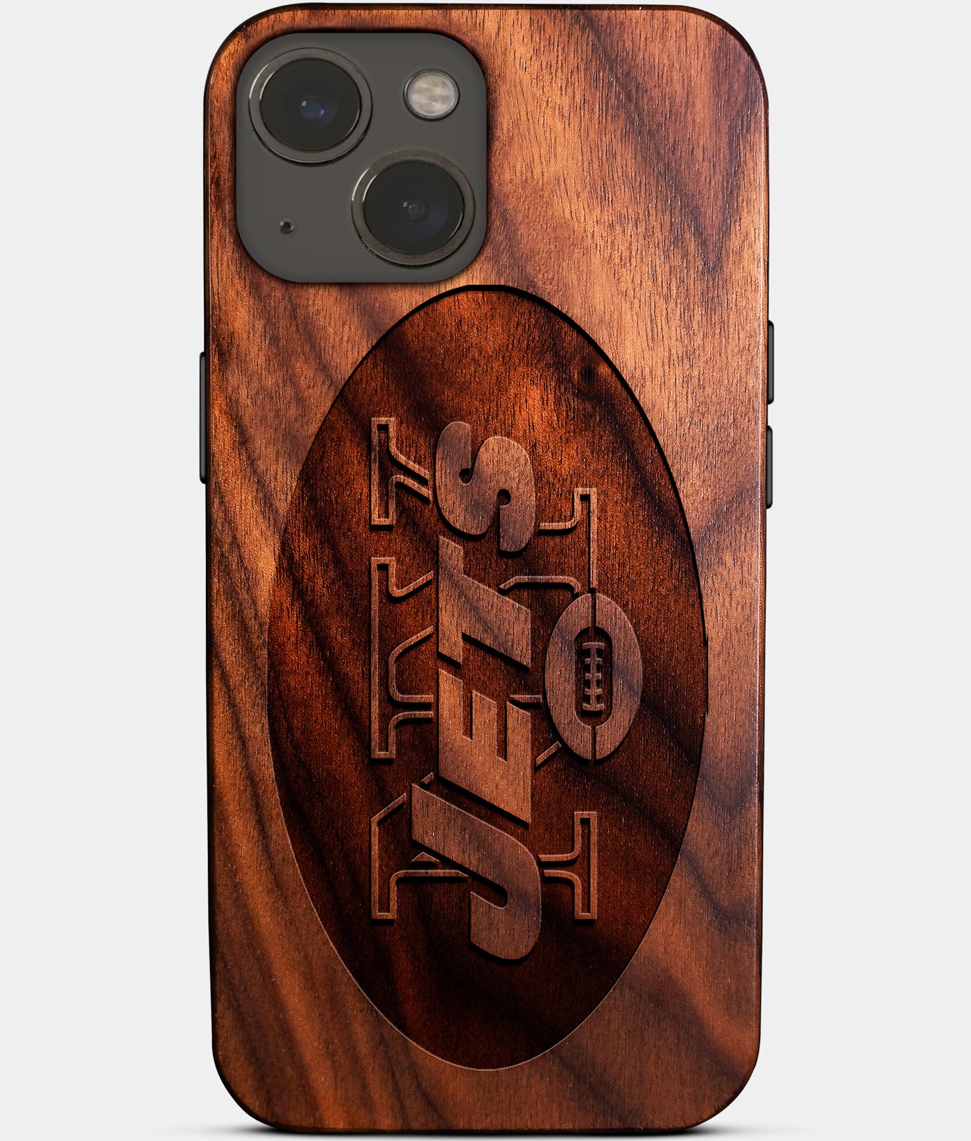 Eco-friendly New York Jets iPhone 14 Case - Carved Wood Custom New York Jets Gift For Him - Monogrammed Personalized iPhone 14 Cover By Engraved In Nature