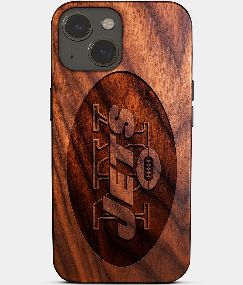 Eco-friendly New York Jets iPhone 14 Plus Case - Carved Wood Custom New York Jets Gift For Him - Monogrammed Personalized iPhone 14 Plus Cover By Engraved In Nature