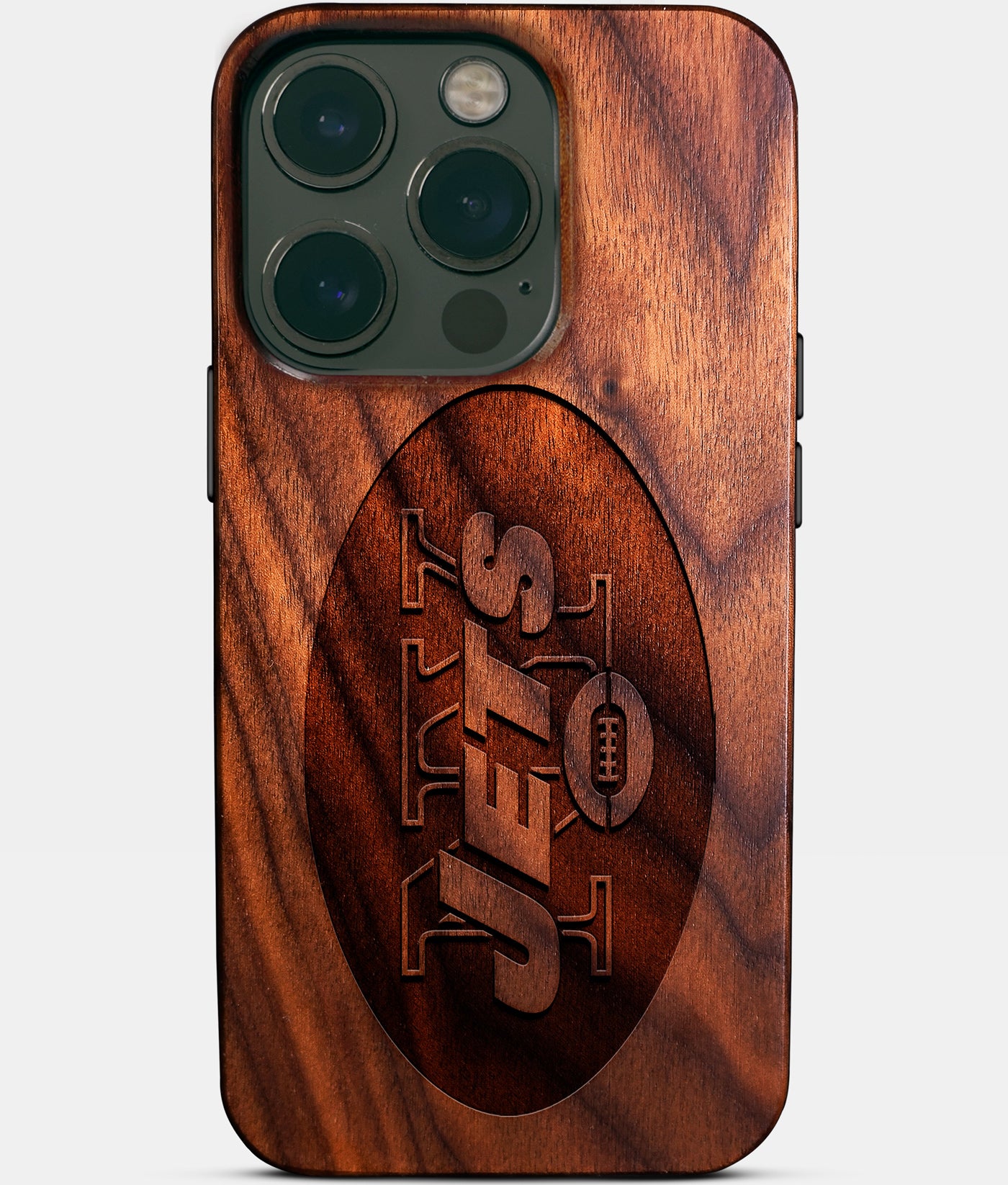 Eco-friendly New York Jets iPhone 14 Pro Case - Carved Wood Custom New York Jets Gift For Him - Monogrammed Personalized iPhone 14 Pro Cover By Engraved In Nature
