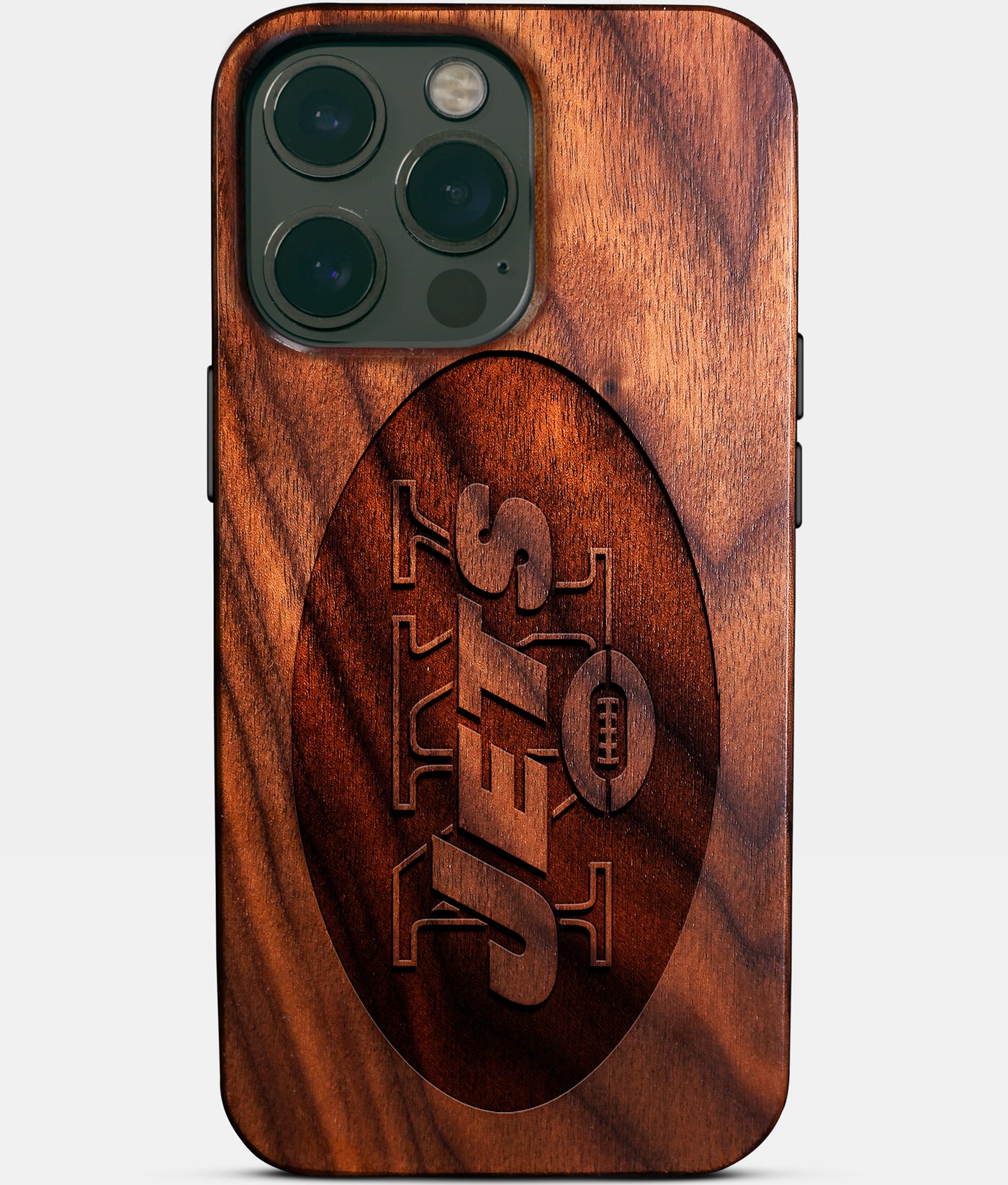 Eco-friendly New York Jets iPhone 14 Pro Max Case - Carved Wood Custom New York Jets Gift For Him - Monogrammed Personalized iPhone 14 Pro Max Cover By Engraved In Nature