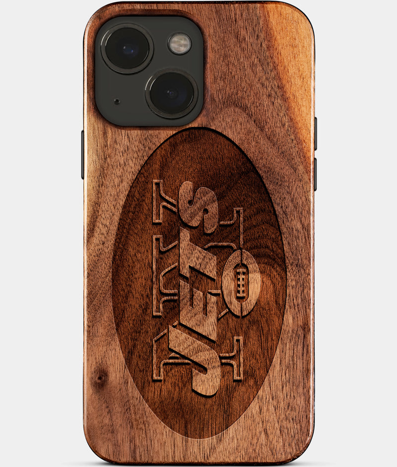 Eco-friendly New York Jets iPhone 15 Plus Case - Carved Wood Custom New York Jets Gift For Him - Monogrammed Personalized iPhone 15 Plus Cover By Engraved In Nature