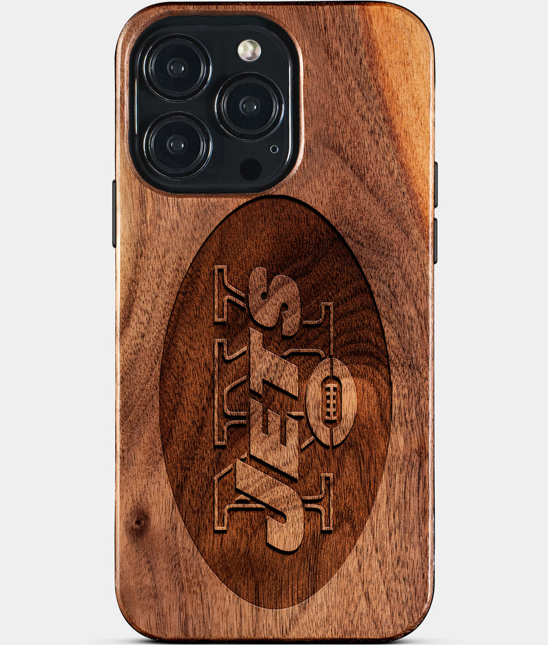 Eco-friendly New York Jets iPhone 15 Pro Max Case - Carved Wood Custom New York Jets Gift For Him - Monogrammed Personalized iPhone 15 Pro Max Cover By Engraved In Nature
