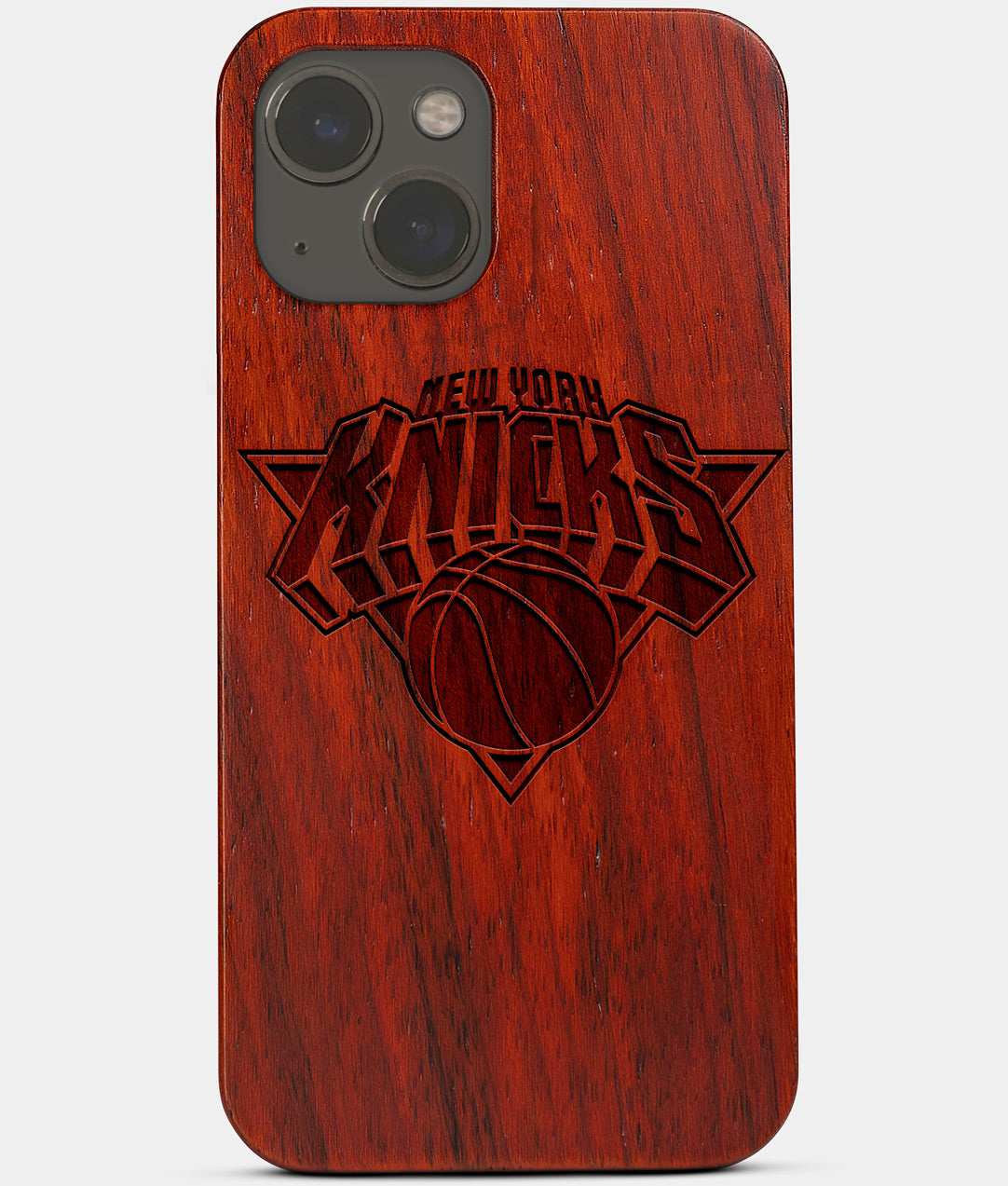 Carved Wood New York Knicks iPhone 13 Mini Case | Custom NY Knicks Gift, Birthday Gift | Personalized Mahogany Wood Cover, Gifts For Him, Monogrammed Gift For Fan | by Engraved In Nature