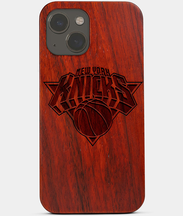 Carved Wood New York Knicks iPhone 13 Mini Case | Custom NY Knicks Gift, Birthday Gift | Personalized Mahogany Wood Cover, Gifts For Him, Monogrammed Gift For Fan | by Engraved In Nature