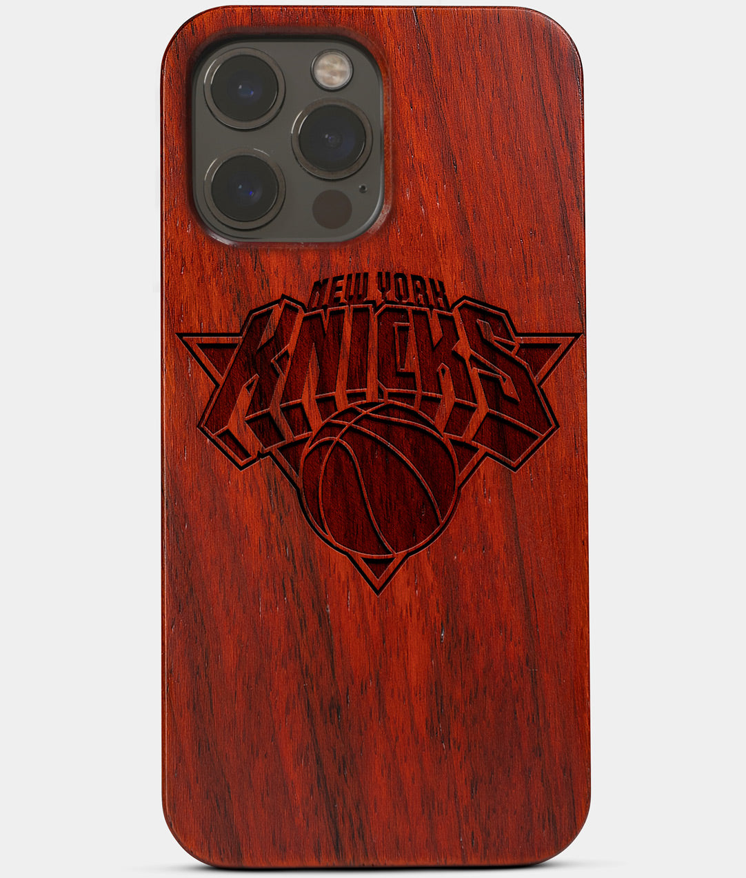 Carved Wood New York Knicks iPhone 13 Pro Case | Custom NY Knicks Gift, Birthday Gift | Personalized Mahogany Wood Cover, Gifts For Him, Monogrammed Gift For Fan | by Engraved In Nature