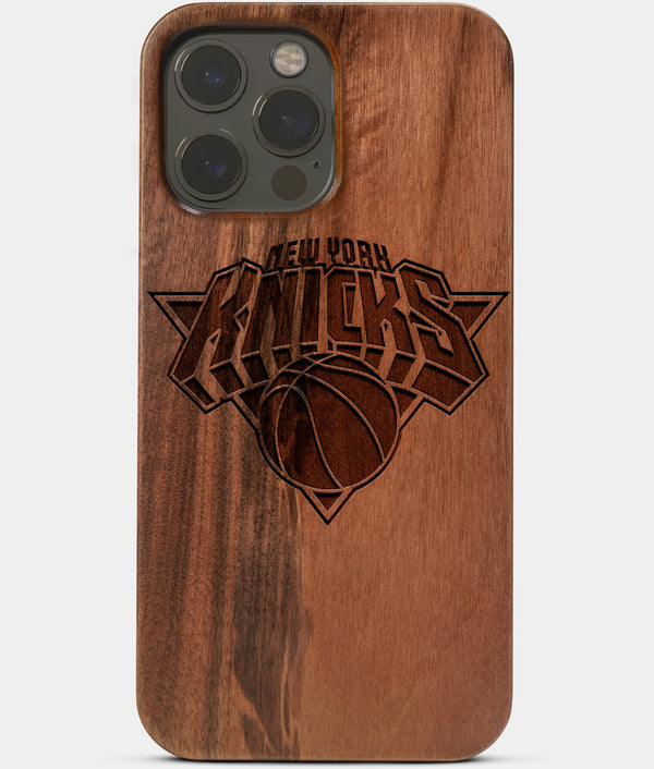 Carved Wood New York Knicks iPhone 13 Pro Case | Custom NY Knicks Gift, Birthday Gift | Personalized Mahogany Wood Cover, Gifts For Him, Monogrammed Gift For Fan | by Engraved In Nature