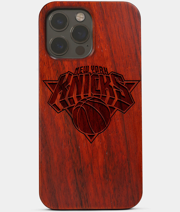 Carved Wood New York Knicks iPhone 13 Pro Max Case | Custom NY Knicks Gift, Birthday Gift | Personalized Mahogany Wood Cover, Gifts For Him, Monogrammed Gift For Fan | by Engraved In Nature