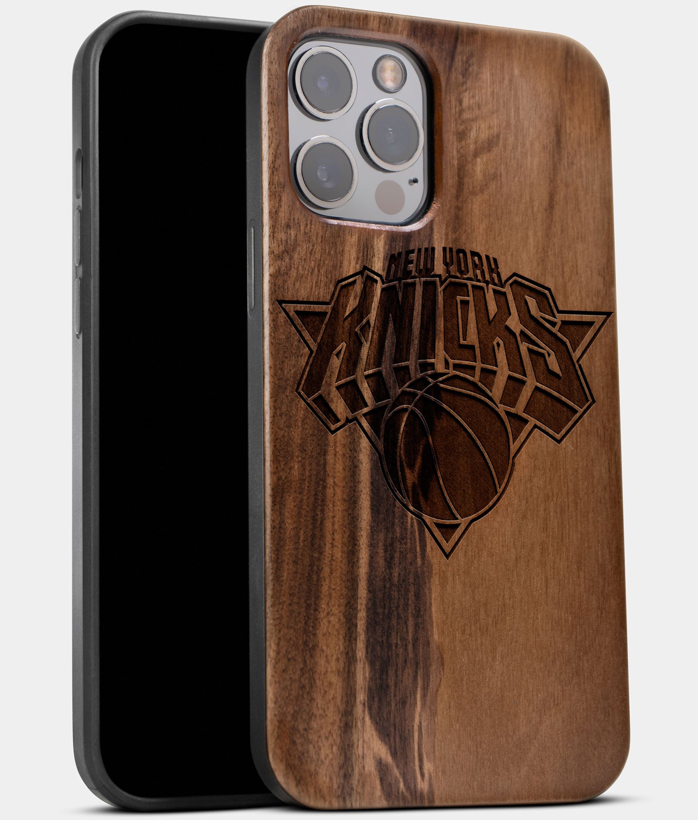 Best Wood New York Knicks iPhone 13 Pro Max Case | Custom NY Knicks Gift | Walnut Wood Cover - Engraved In Nature