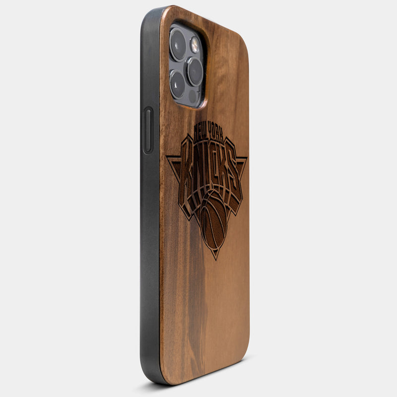 Best Wood New York Knicks iPhone 13 Pro Max Case | Custom NY Knicks Gift | Walnut Wood Cover - Engraved In Nature
