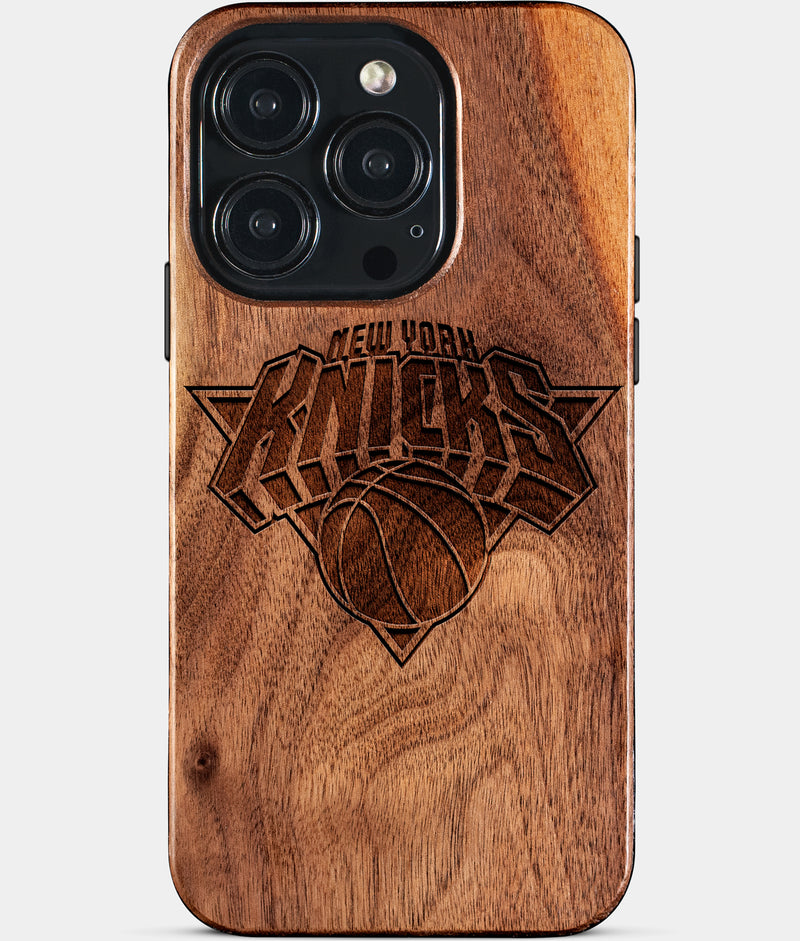Eco-friendly New York Knicks iPhone 15 Pro Case - Carved Wood Custom New York Knicks Gift For Him - Monogrammed Personalized iPhone 15 Pro Cover By Engraved In Nature