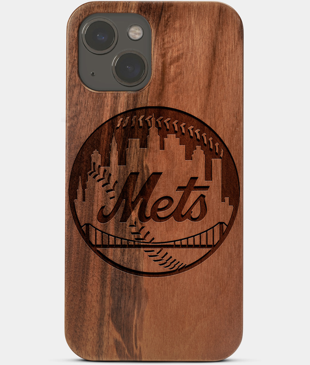 Carved Wood New York Mets iPhone 13 Case | Custom NY Mets Gift, Birthday Gift | Personalized Mahogany Wood Cover, Gifts For Him, Monogrammed Gift For Fan | by Engraved In Nature