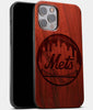 Best Wood New York Mets iPhone 13 Pro Case | Custom NY Mets Gift | Mahogany Wood Cover - Engraved In Nature