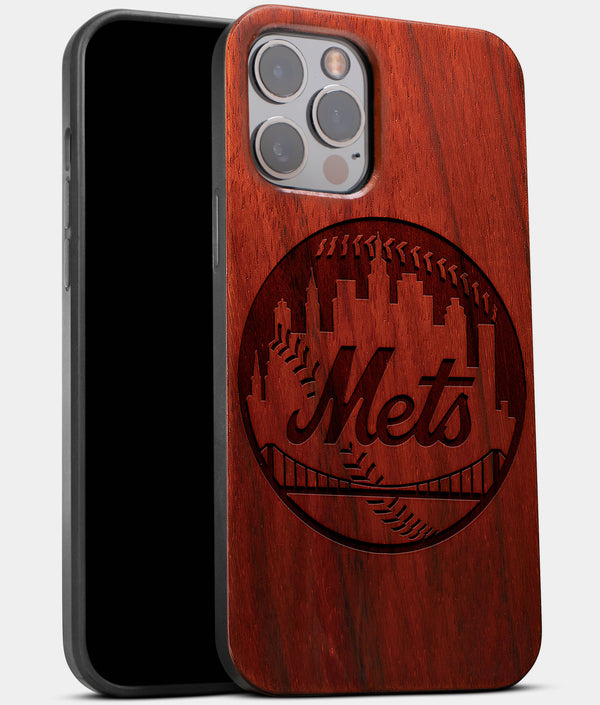 Best Wood New York Mets iPhone 13 Pro Max Case | Custom NY Mets Gift | Mahogany Wood Cover - Engraved In Nature