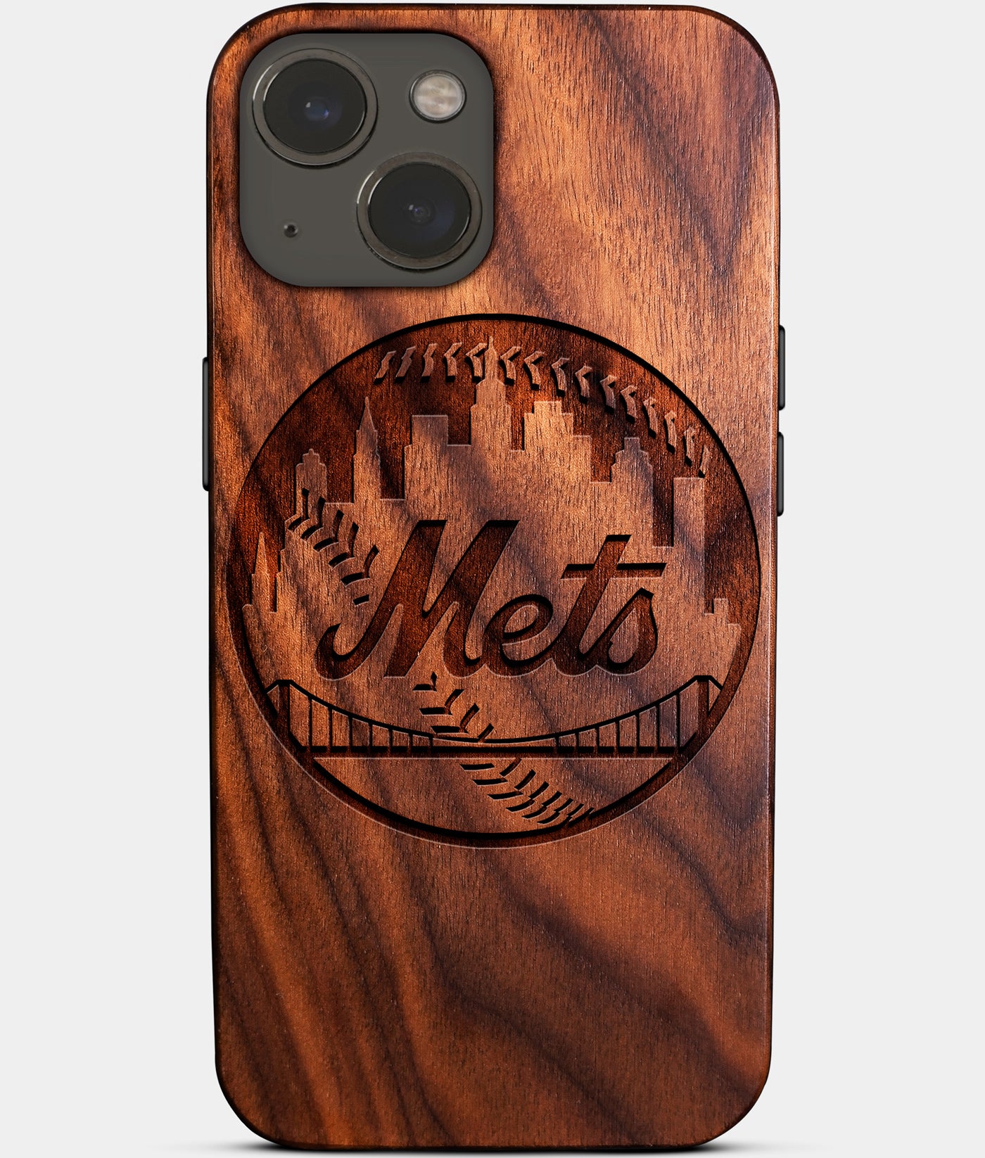 Eco-friendly New York Mets iPhone 14 Case - Carved Wood Custom New York Mets Gift For Him - Monogrammed Personalized iPhone 14 Cover By Engraved In Nature