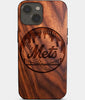 Eco-friendly New York Mets iPhone 14 Case - Carved Wood Custom New York Mets Gift For Him - Monogrammed Personalized iPhone 14 Cover By Engraved In Nature