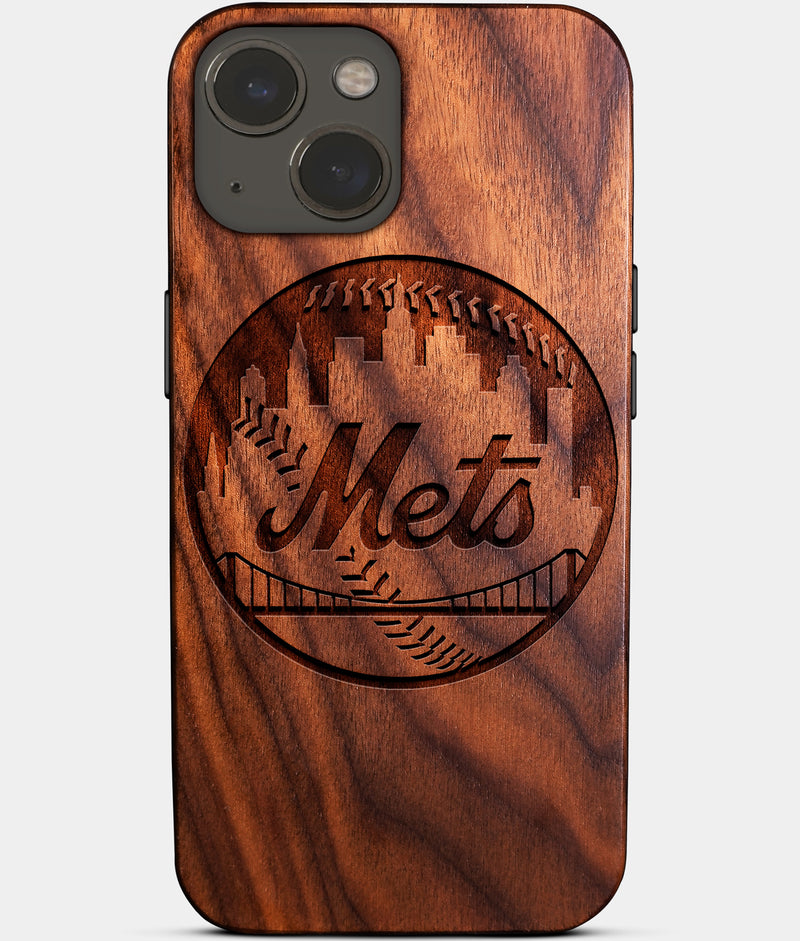 Eco-friendly New York Mets iPhone 14 Plus Case - Carved Wood Custom New York Mets Gift For Him - Monogrammed Personalized iPhone 14 Plus Cover By Engraved In Nature
