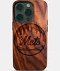 Eco-friendly New York Mets iPhone 14 Pro Case - Carved Wood Custom New York Mets Gift For Him - Monogrammed Personalized iPhone 14 Pro Cover By Engraved In Nature