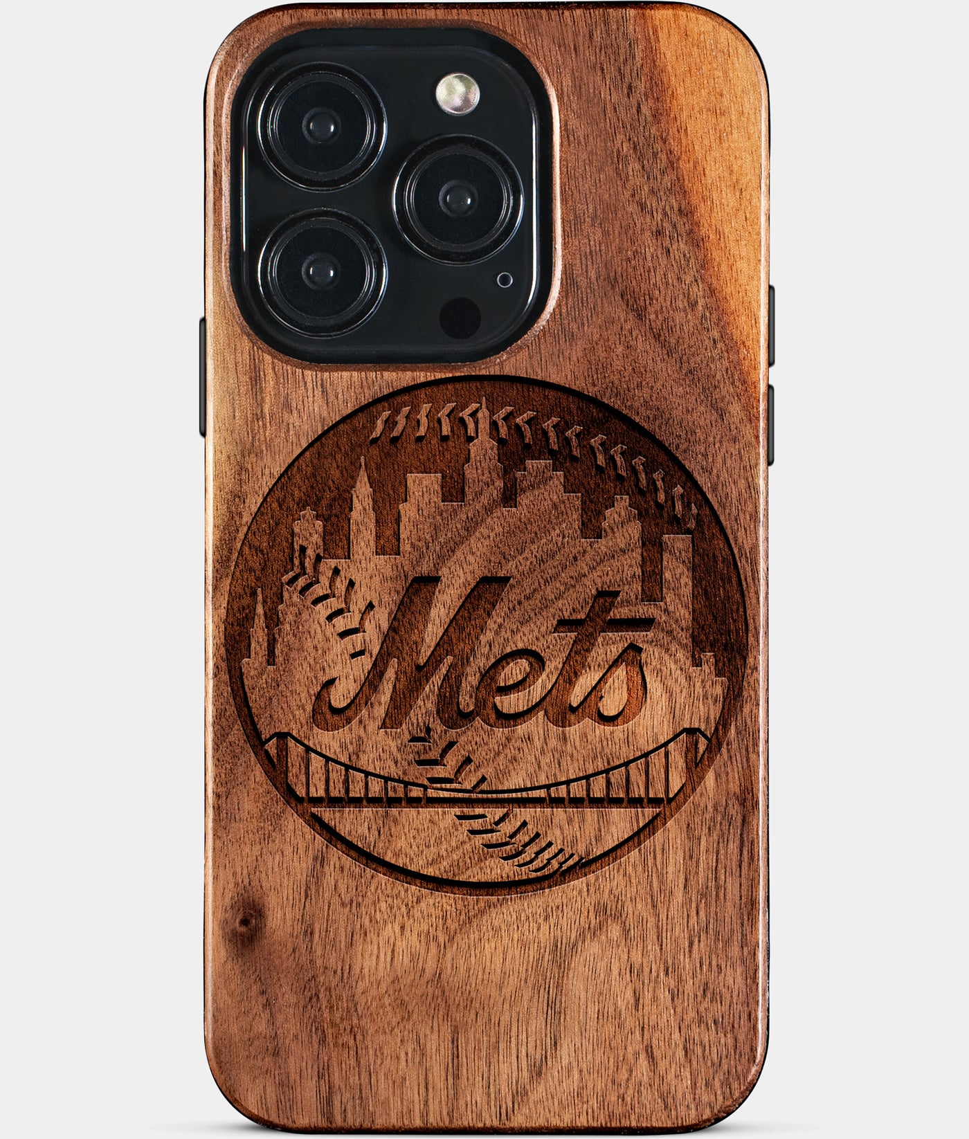 Eco-friendly New York Mets iPhone 15 Pro Case - Carved Wood Custom New York Mets Gift For Him - Monogrammed Personalized iPhone 15 Pro Cover By Engraved In Nature