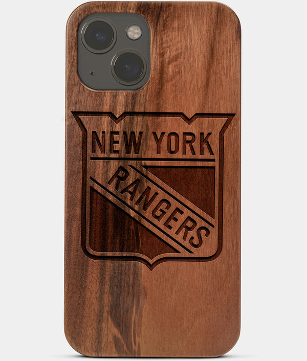 Carved Wood New York Rangers iPhone 13 Case | Custom NY Rangers Gift, Birthday Gift | Personalized Mahogany Wood Cover, Gifts For Him, Monogrammed Gift For Fan | by Engraved In Nature
