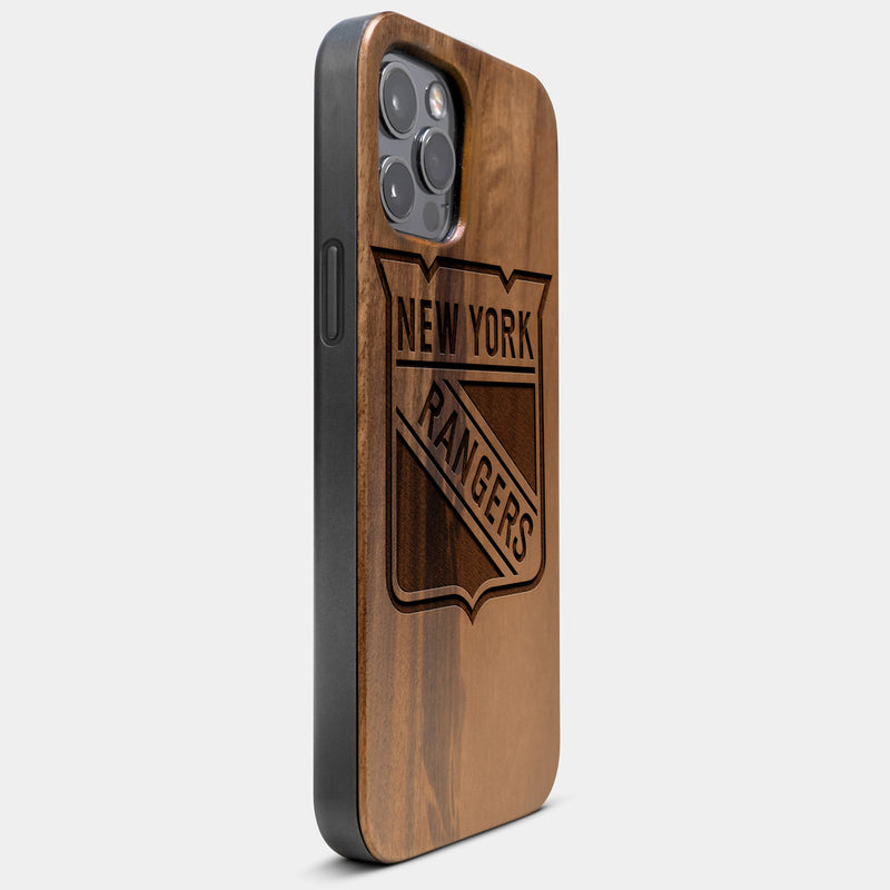 Best Wood New York Rangers iPhone 13 Pro Case | Custom NY Rangers Gift | Walnut Wood Cover - Engraved In Nature