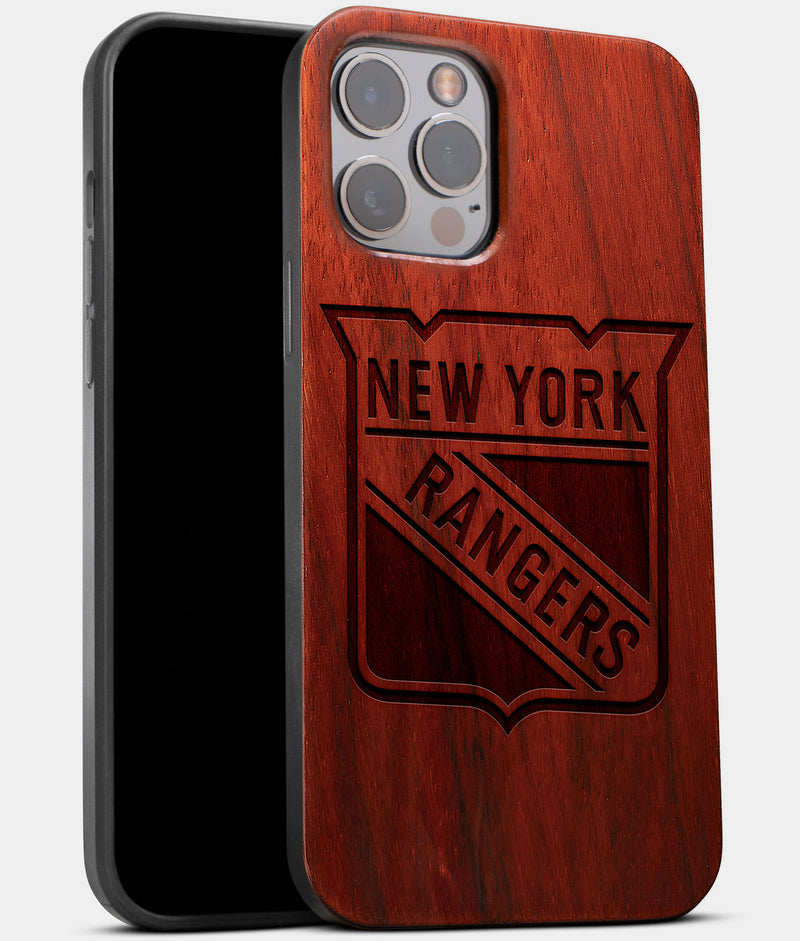 Best Wood New York Rangers iPhone 13 Pro Max Case | Custom NY Rangers Gift | Mahogany Wood Cover - Engraved In Nature