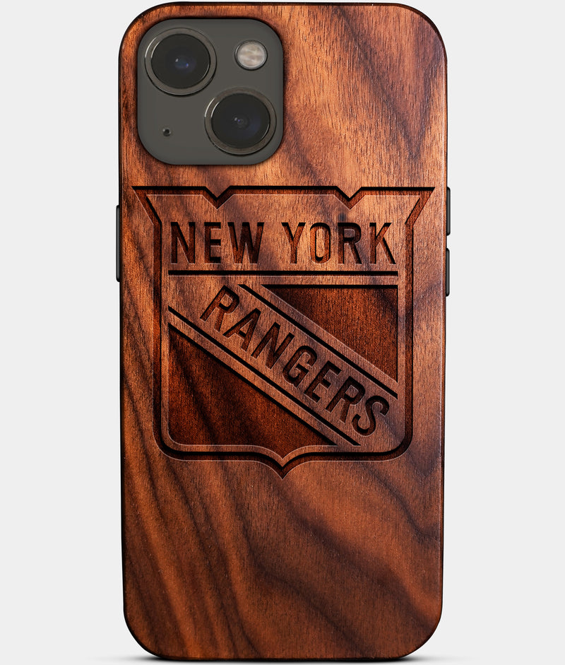 Eco-friendly New York Rangers iPhone 14 Plus Case - Carved Wood Custom New York Rangers Gift For Him - Monogrammed Personalized iPhone 14 Plus Cover By Engraved In Nature