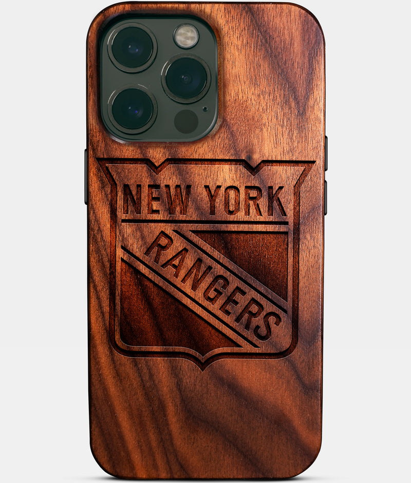 Eco-friendly New York Rangers iPhone 14 Pro Max Case - Carved Wood Custom New York Rangers Gift For Him - Monogrammed Personalized iPhone 14 Pro Max Cover By Engraved In Nature