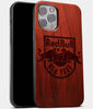 Best Wood New York Red Bulls iPhone 13 Pro Max Case | Custom NY Red Bulls Gift | Mahogany Wood Cover - Engraved In Nature