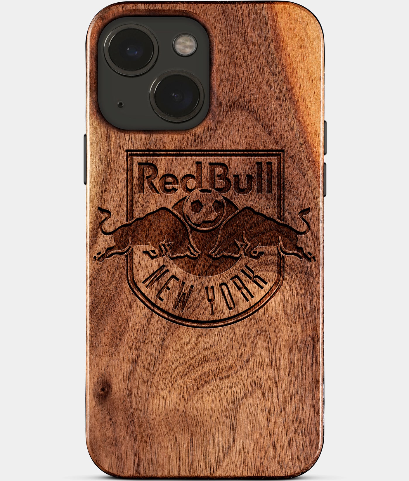Eco-friendly New York Red Bulls iPhone 15 Plus Case - Carved Wood Custom New York Red Bulls Gift For Him - Monogrammed Personalized iPhone 15 Plus Cover By Engraved In Nature