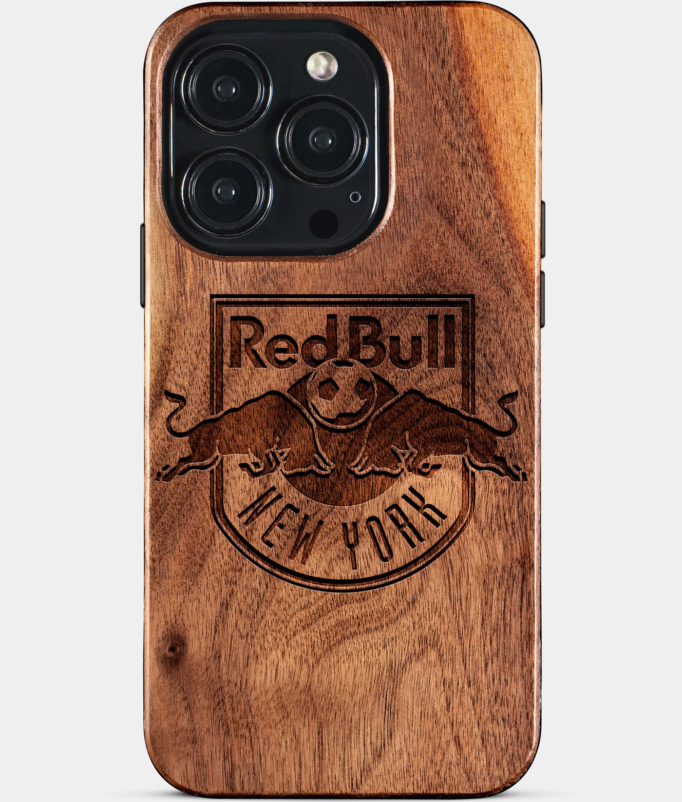 Eco-friendly New York Red Bulls iPhone 15 Pro Case - Carved Wood Custom New York Red Bulls Gift For Him - Monogrammed Personalized iPhone 15 Pro Cover By Engraved In Nature