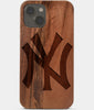 Carved Wood New York Yankees iPhone 13 Case | Custom NY Yankees Gift, Birthday Gift | Personalized Mahogany Wood Cover, Gifts For Him, Monogrammed Gift For Fan | by Engraved In Nature