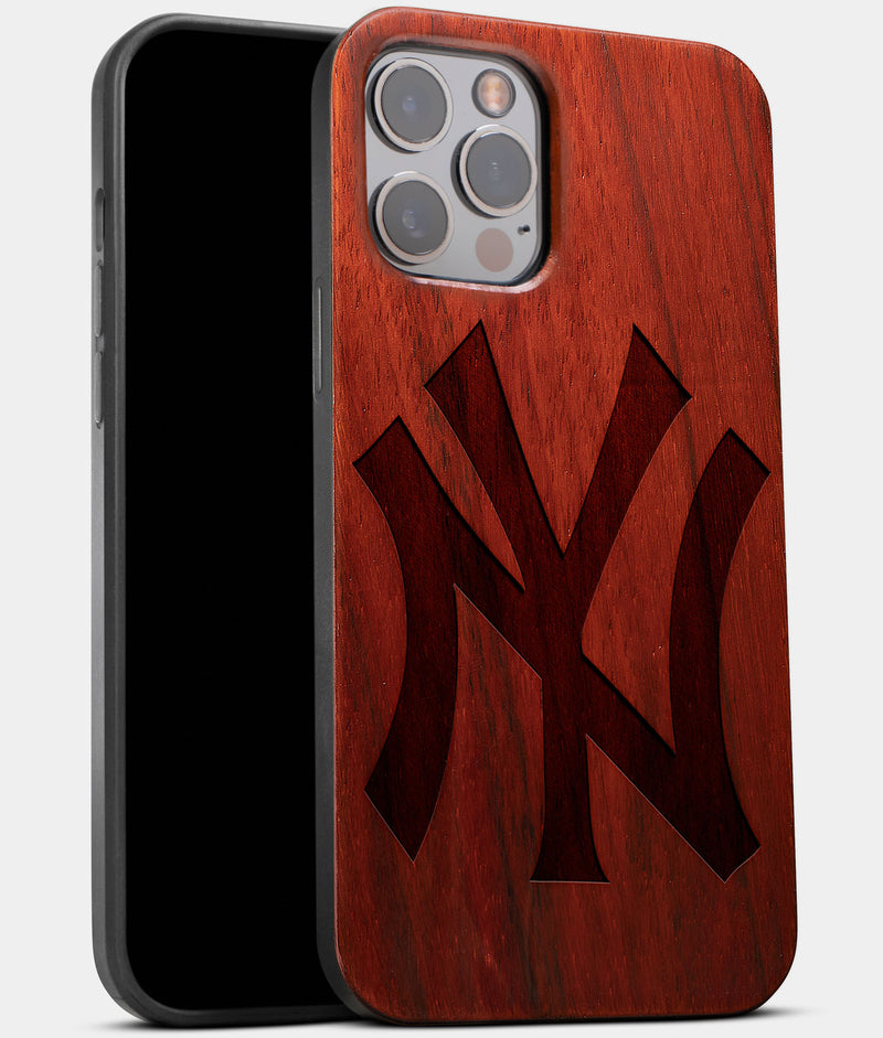 Best Wood New York Yankees iPhone 13 Pro Case | Custom NY Yankees Gift | Mahogany Wood Cover - Engraved In Nature