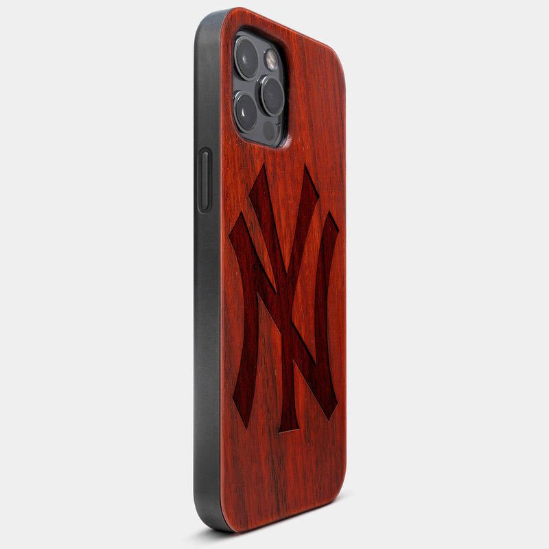 Best Wood New York Yankees iPhone 13 Pro Max Case | Custom NY Yankees Gift | Mahogany Wood Cover - Engraved In Nature