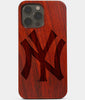 Carved Wood New York Yankees iPhone 13 Pro Max Case | Custom NY Yankees Gift, Birthday Gift | Personalized Mahogany Wood Cover, Gifts For Him, Monogrammed Gift For Fan | by Engraved In Nature